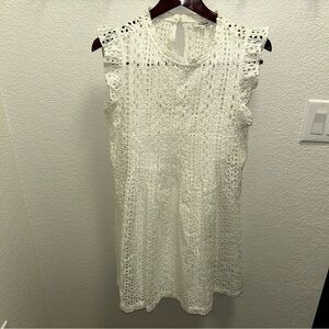 Madewell White Ruffled Mock Neck Mini Dress